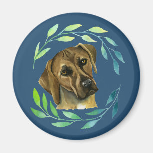 Imã Rhodesian Ridgeback com uma aguarela da grinalda