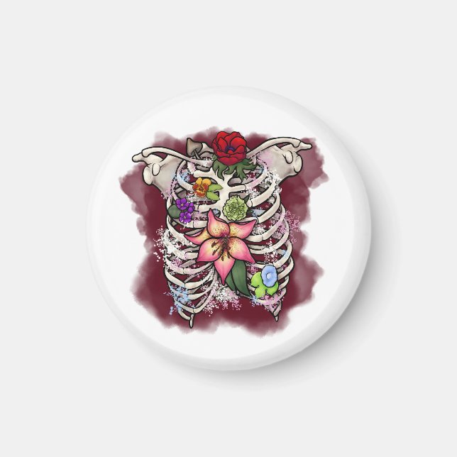 Imã Ribcagem Floral de Aquarela (Frente)