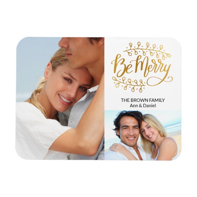 Ímã Rico Dourado Ser Feliz 2 Foto Collage Holiday Magn (Horizontal)