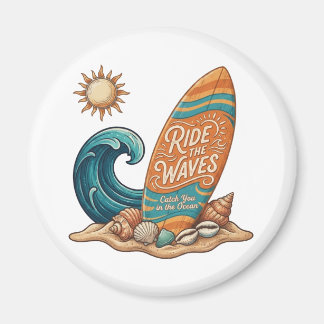Imã Ride the Waves Surfboard Illustration - Tropical B