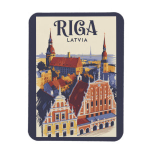 Ímã Riga Letônia Ilustração Viagem Arte Vintage