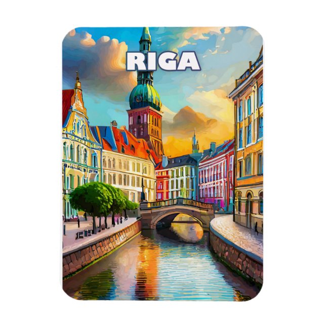 Ímã Riga, perle de la Baltique, aux mille couleurs (Vertical)