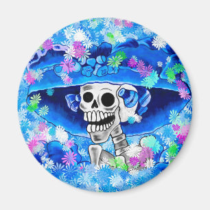 Imã Rindo de mulher esquelética em Blue Bonnet em Blu