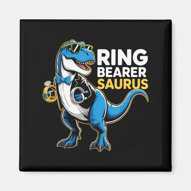 Imã Ring Bearer T-rex Dino Funny Wedding Party Ring Di (Frente)