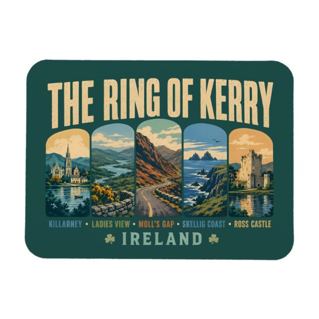 Ímã Ring of Kerry Ireland Landmarks Illustration Retro (Horizontal)