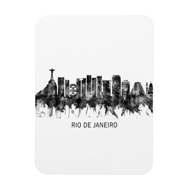 Ímã Rio de Janeiro Brasil Skyline BW (Vertical)