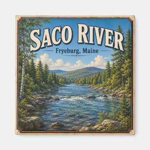 Imã Rio Saco Fryeburg Maine Quadrado Cênico Vintage