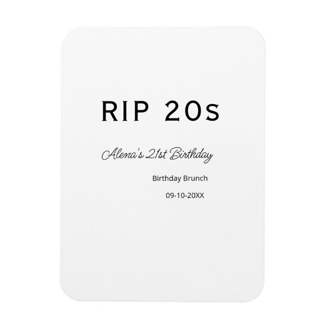 Ímã RIP 20s aniversário de 21 anos simples data mínima (Vertical)