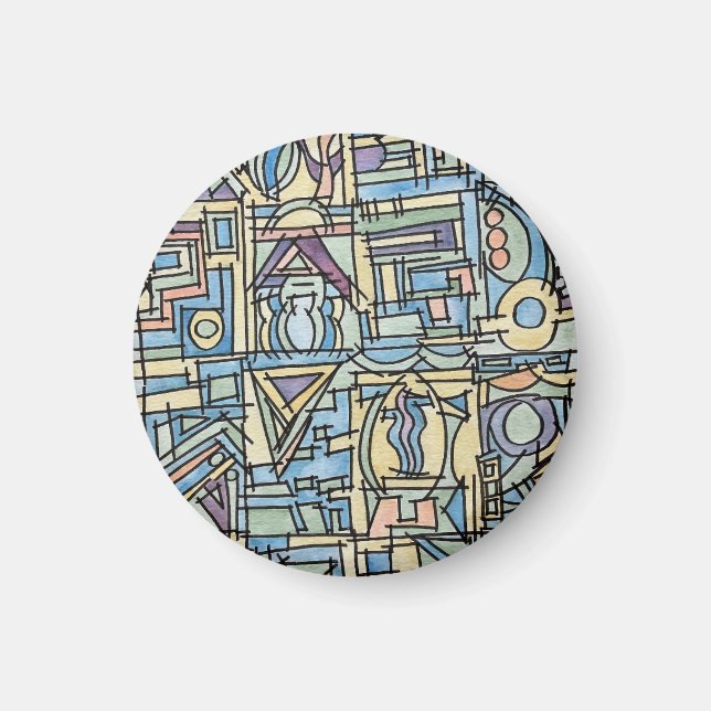 Imã Ritmo Em Azul-Arte Abstrata Pintada à Mão (Frente)