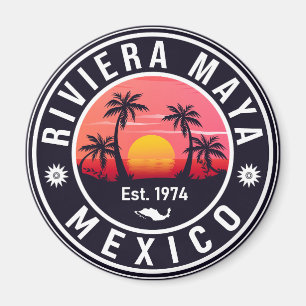 Imã Riviera Maya México Retro Sunset Souvenirs Palm