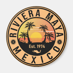 Imã Riviera Maya México Retro Sunset Souvenirs Palm