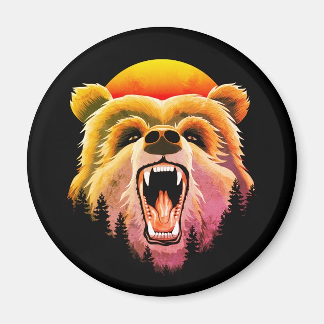 Imã Roaring Grizzly Bear Face (Frente)