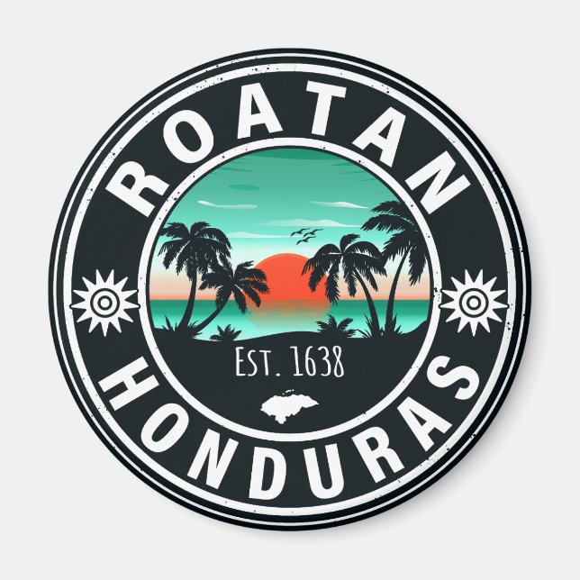 Imã Roatán Honduras Island Retro Sunset Souvenirs 80s (Frente)