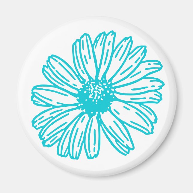 Imã Robin Egg Blue Daisy Impressão, Hippie Flowers (Frente)