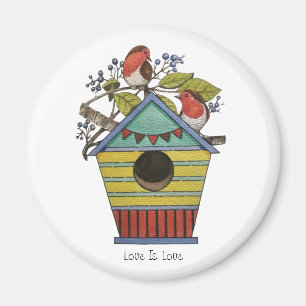 Imã Robins Com Azeberries E Birdhouse