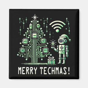 Imã Robô AI com Árvore de Natal Tech - Techmas de Feli