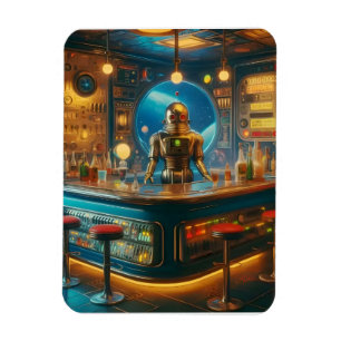 Ímã Robô Barman em Bar de Mergulho da Era Espacial Int