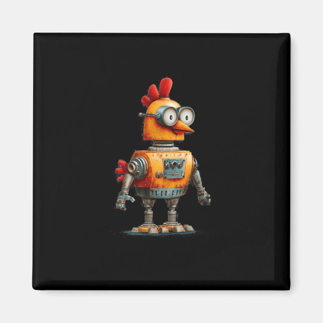 Imã Robô Feliz de Galinha Com Ai Para Amante de Robôs  (Frente)
