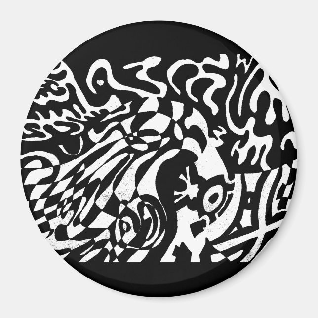 Imã "Robot Dreams" Arte Abstrato B&W (Frente)