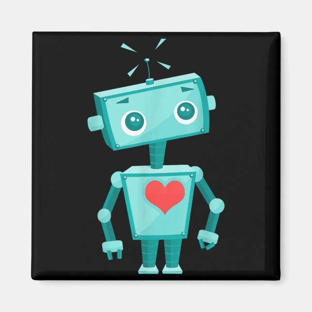Imã Robot Heart Valentine's Day For Kids Girls  (Frente)