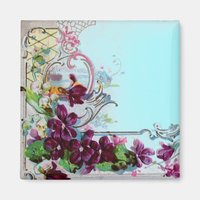 Imã Rocha Floral ROMANTICA Pansias Roxas Azul (Frente)