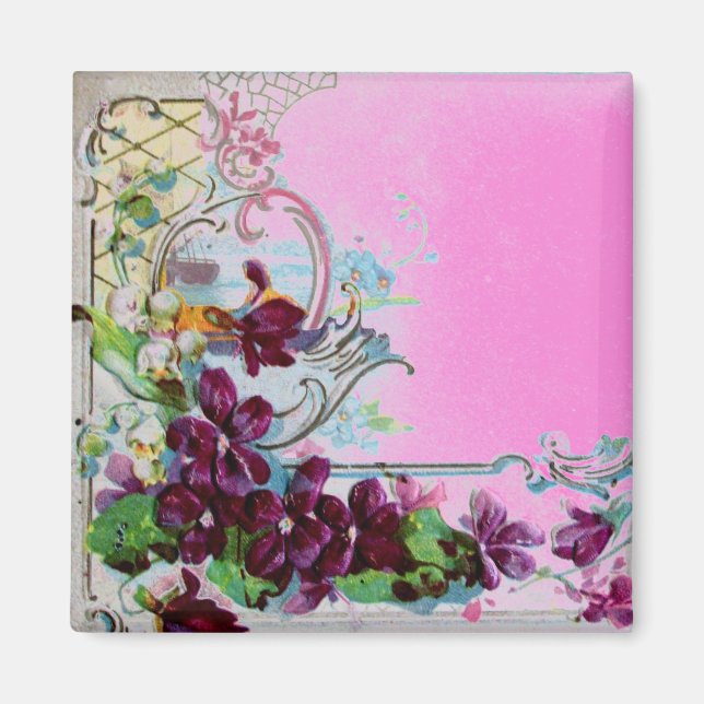 Imã Rochas Florais ROMANTICA Pansias Roxas Rosa (Frente)