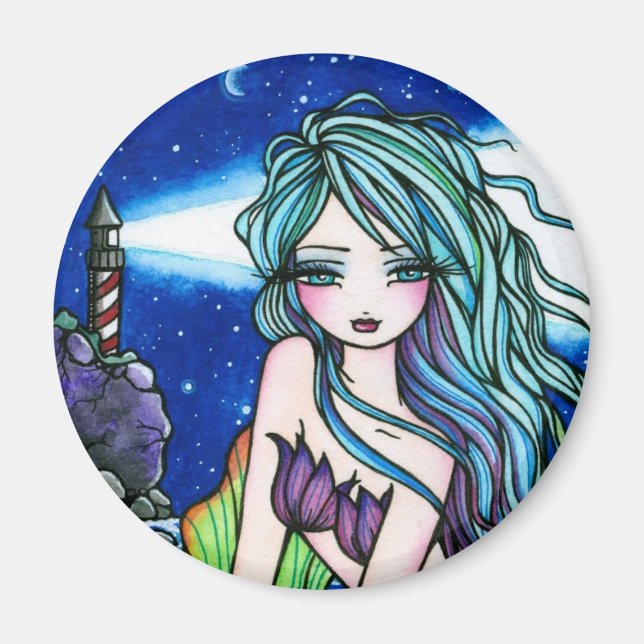 Imã Rochelle Mermaid Fantasy Fairy Lighthouse (Frente)