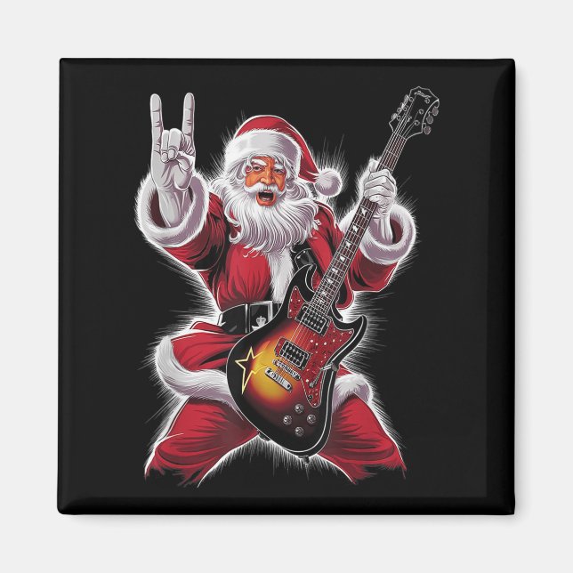 Imã Rock &amp; Roll Christmas Santa Claus Guitar Playe (Frente)