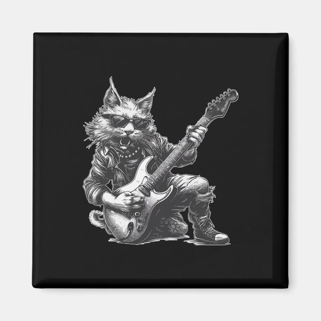 Imã Rock Cat tocando violão Engraçado violão (Frente)