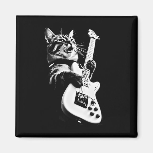 Imã Rock Cat Tocando Violão - Violão Engraçado Cat 1 (Frente)