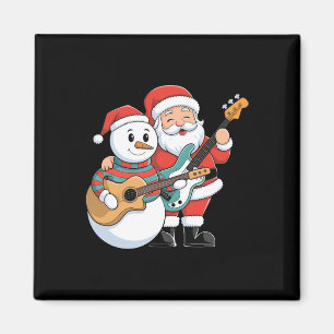 Imã Rock Guitar Snowman E Papai Noel Tocando Violão