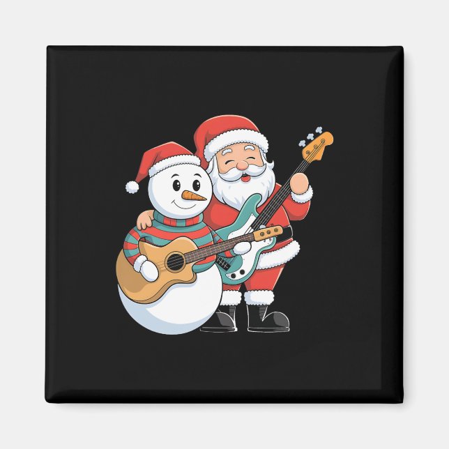 Imã Rock Guitar Snowman E Papai Noel Tocando Violão (Frente)