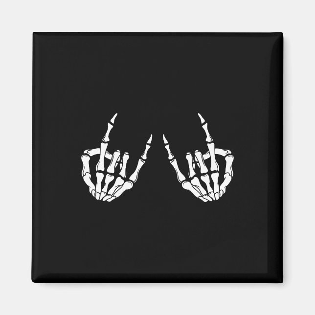 Imã Rock On Rock Star Skeleton Mãos Rocker Spooky Hal (Frente)