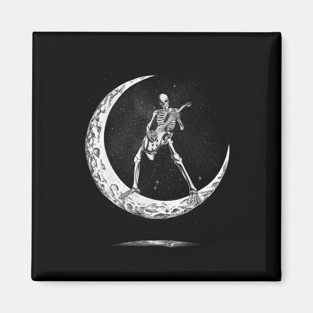 Imã Rock On Skeleton Moon Rock And Rolny Hallowee (Frente)