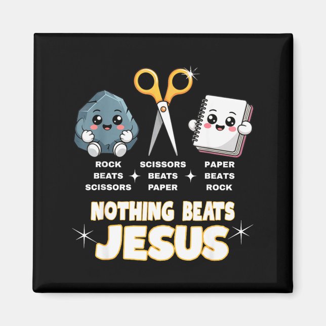 Imã Rock Paper Scissors But Nothing Beats Jesus Funny  (Frente)
