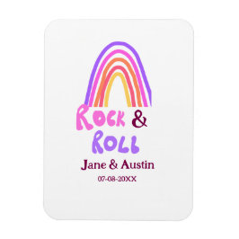 Ímã Rock & roll wedding add couple name retro rainbow 