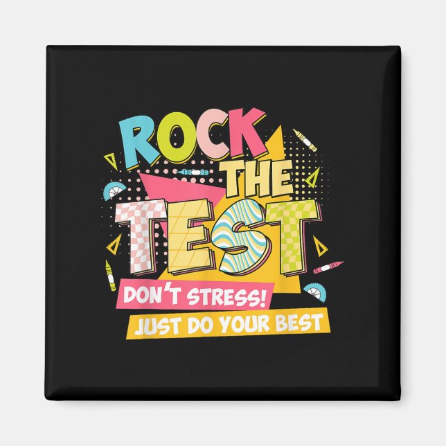 Imã Rock The Test Day Motivational Retro Teachers Test (Frente)