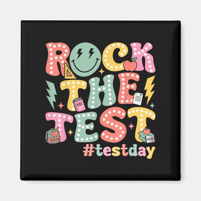 Imã Rock The Test Testing Day Retro Motivational Teach (Frente)