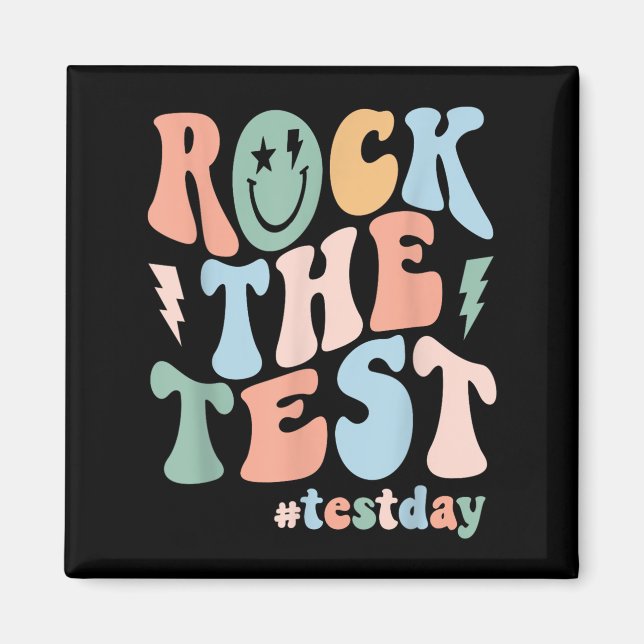 Imã Rock The Test Testing Day Retro Motivational Teach (Frente)