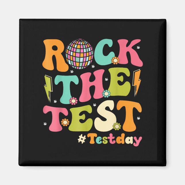 Imã Rock The Test Testing Day Retro Motivational Teach (Frente)