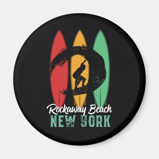 Imã Rockaway Beach New York - Retro Surfing (Frente)