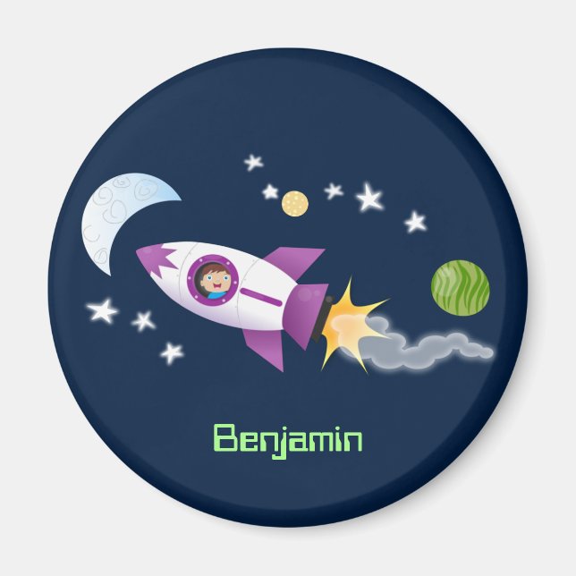 Imã Rockets em ilustração de desenhos animados espacia (Frente)
