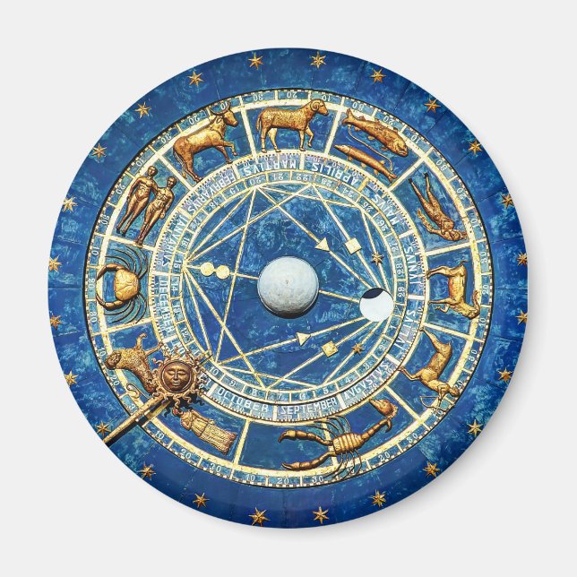 Imã Roda Astrologica Azul Azul Celestial Antigo Mundo (Frente)