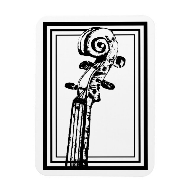 Ímã Rolagem de violino preto e branco com contornos pr (Vertical)