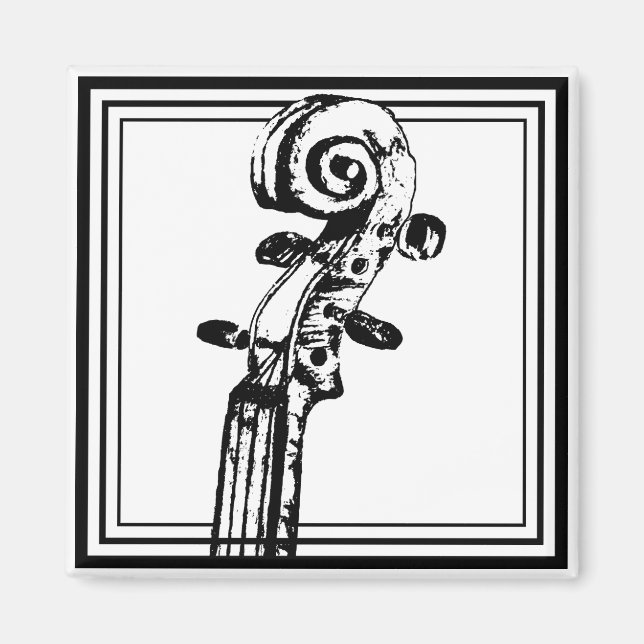 Imã Rolagem de violino preto e branco com contornos pr (Frente)