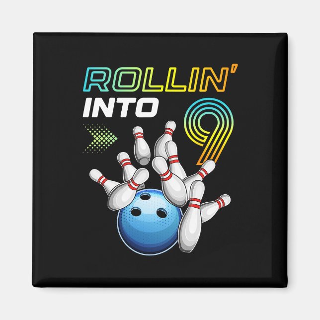 Imã Rollin Into 9 Retro Bowling Birthday Party 9th Bir (Frente)