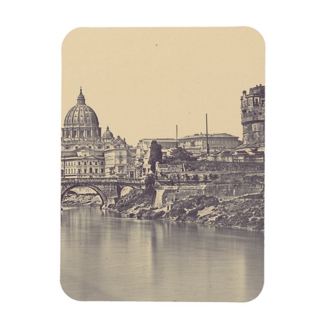 Ímã Roma Antiga Castelo Tibre e Vaticano Arte Fina (Vertical)