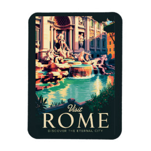 Ímã Roma Itália Trevi - Fonte de Ilustração Viagem Art