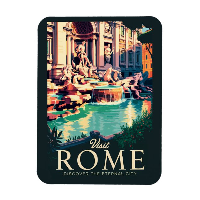 Ímã Roma Itália Trevi - Fonte de Ilustração Viagem Art (Vertical)