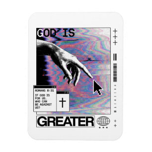 Ímã Romanos 8:31 Mão de Deus Cyberpunk Glitch Art